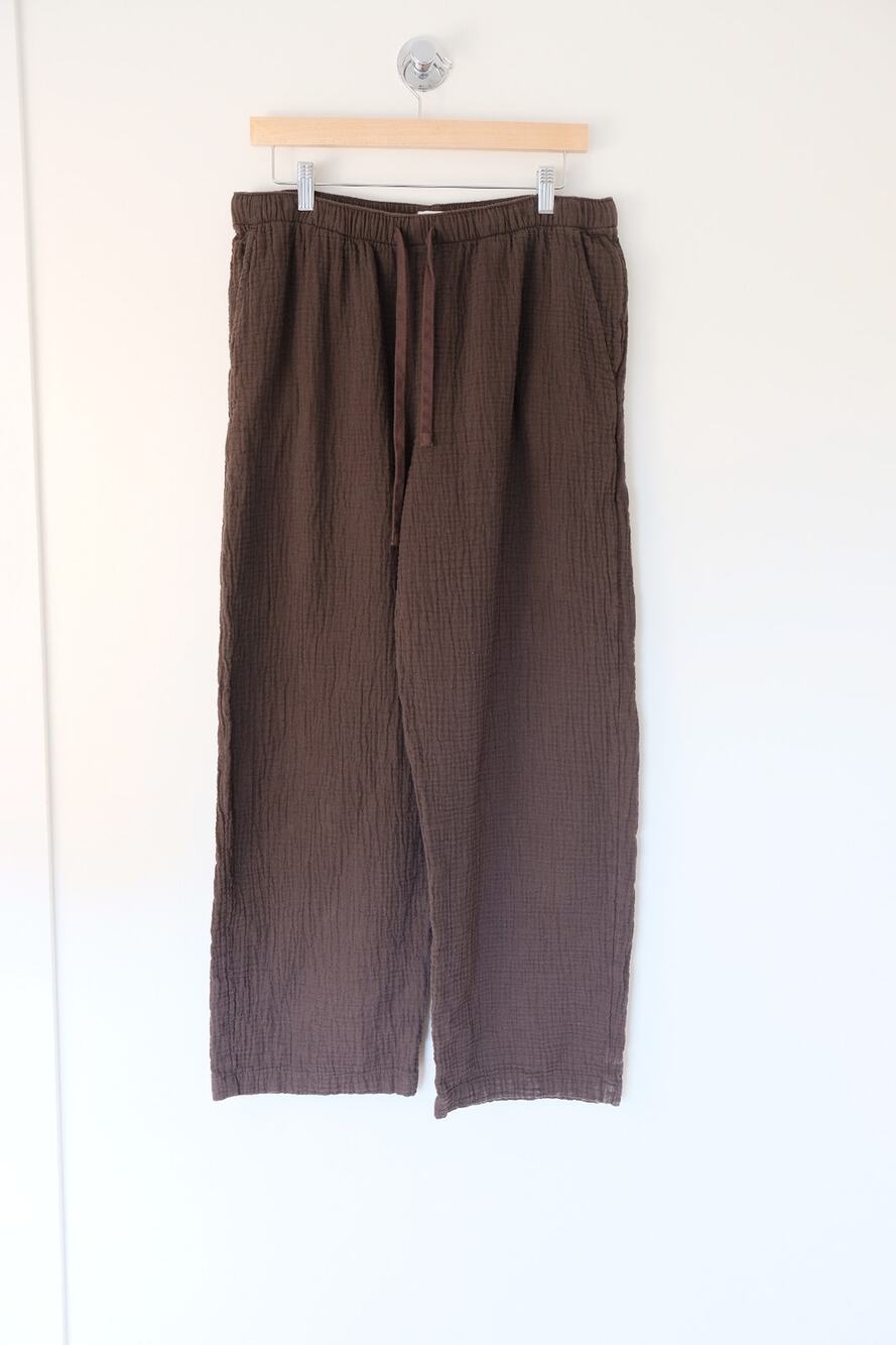 Aritzia Little Moon Cotton Drawstring Pants Brown Wide Leg Basic Minimalist L